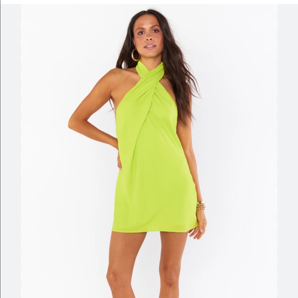Citrus Green Show Me Your Mumu halter mini dress